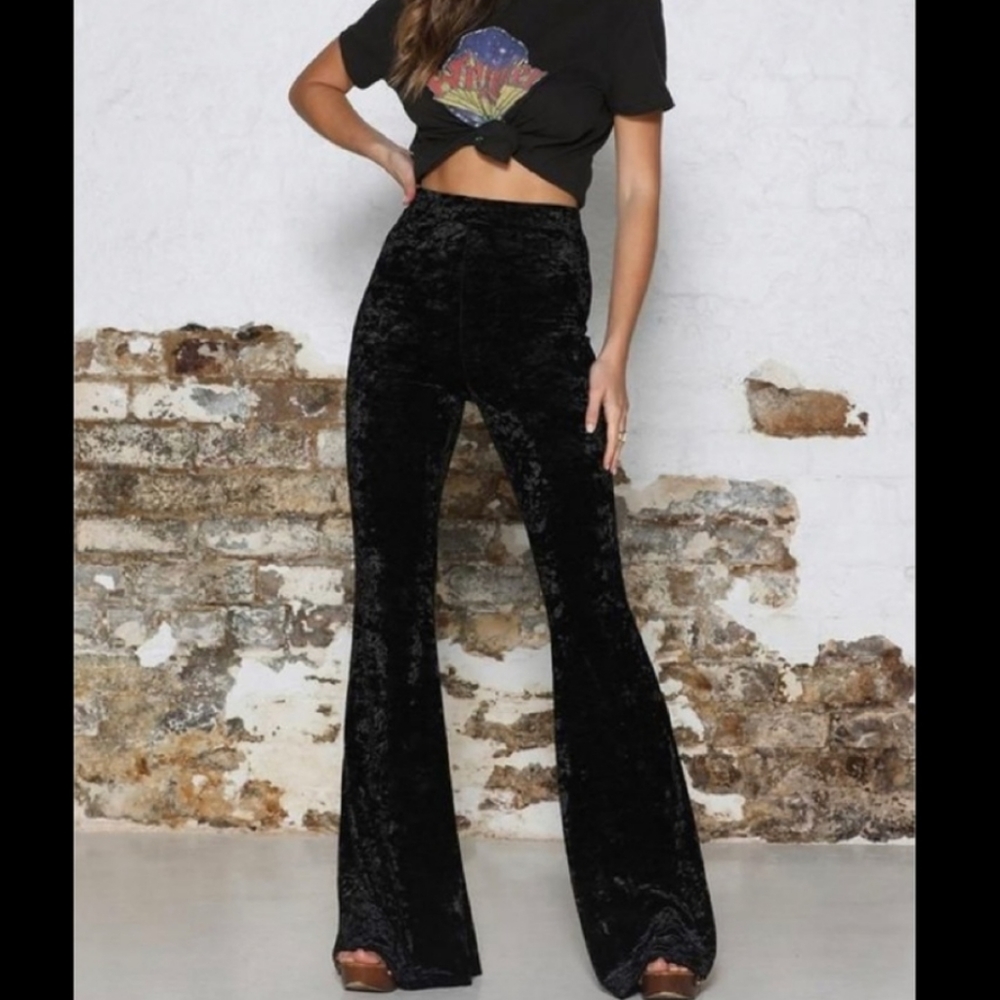 Saints & Hearts Black Velvet Bell Bottoms